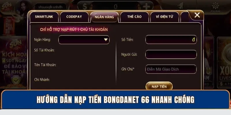 Hướng dẫn nạp tiền BongdaNET 66 nhanh chóng